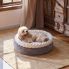 image:imageFUKUMARU Cat Bed Calming Donut Dog Beds Plush Faux FurampCorduroy Kitten Beds Cute Round Washable Pet Bed for Large Cats and Puppy Cat Cave with AntiSlip Bottom 21inch CamelGrey
