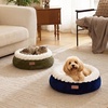 image:imageFUKUMARU Cat Bed Calming Donut Dog Beds Plush Faux FurampCorduroy Kitten Beds Cute Round Washable Pet Bed for Large Cats and Puppy Cat Cave with AntiSlip Bottom 21inch CamelGreen