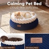 image:imageFUKUMARU Cat Bed Calming Donut Dog Beds Plush Faux FurampCorduroy Kitten Beds Cute Round Washable Pet Bed for Large Cats and Puppy Cat Cave with AntiSlip Bottom 21inch CamelBlue