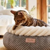 image:imageFUKUMARU Cat Bed Calming Donut Dog Beds Plush Faux FurampCorduroy Kitten Beds Cute Round Washable Pet Bed for Large Cats and Puppy Cat Cave with AntiSlip Bottom 21inch CamelGrey