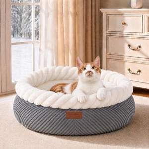 image:imageFUKUMARU Cat Bed Calming Donut Dog Beds Plush Faux FurampCorduroy Kitten Beds Cute Round Washable Pet Bed for Large Cats and Puppy Cat Cave with AntiSlip Bottom 21inch CamelGrey