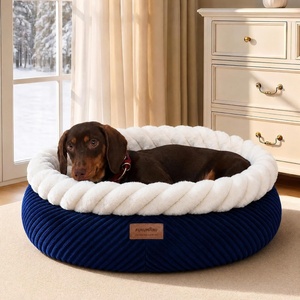 image:imageFUKUMARU Cat Bed Calming Donut Dog Beds Plush Faux FurampCorduroy Kitten Beds Cute Round Washable Pet Bed for Large Cats and Puppy Cat Cave with AntiSlip Bottom 21inch CamelBlue