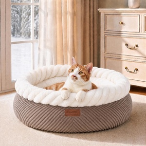 image:imageFUKUMARU Cat Bed Calming Donut Dog Beds Plush Faux FurampCorduroy Kitten Beds Cute Round Washable Pet Bed for Large Cats and Puppy Cat Cave with AntiSlip Bottom 21inch CamelCamel