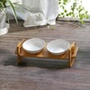 image:imageFUKUMARU Elevated Cat Ceramic Bowls Small Dog 15 Tilted Raised Food Feeding Dishes Solid Bamboo Water Stand Feeder Set for Cats and Puppy