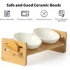 image:imageFUKUMARU Elevated Cat Ceramic Bowls Small Dog 15 Tilted Raised Food Feeding Dishes Solid Bamboo Water Stand Feeder Set for Cats and Puppy