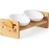 image:imageFUKUMARU Elevated Cat Ceramic Bowls Small Dog 15 Tilted Raised Food Feeding Dishes Solid Bamboo Water Stand Feeder Set for Cats and Puppy