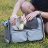 image:imageFUKUMARU Cat Carrier 4 Mesh Windows Small Dog Carrier 4 Storage Pockets Cat Travel Bag Under 15 lb Airline Approved Pet Carrier Rollable Cover for Nervous Cats PinkAsh Grey