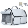 image:imageFUKUMARU Cat Carrier 4 Mesh Windows Small Dog Carrier 4 Storage Pockets Cat Travel Bag Under 15 lb Airline Approved Pet Carrier Rollable Cover for Nervous Cats PinkAsh Grey