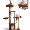 image:imageFUKUMARU Cat Tree 4 in 1 Large Modern Cats Tower with Jute Scratching Post and Hammock Wood Cat Condo with silvervine Balls Brown Cat Climber Stand Playhouse for Indoor Cats Retro StyleBrown