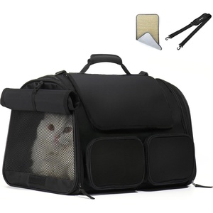 image:imageFUKUMARU Cat Carrier 4 Mesh Windows Small Dog Carrier 4 Storage Pockets Cat Travel Bag Under 15 lb Airline Approved Pet Carrier Rollable Cover for Nervous Cats PinkBlack