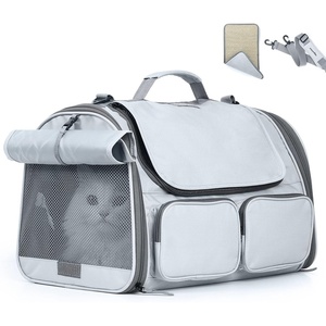 image:imageFUKUMARU Cat Carrier 4 Mesh Windows Small Dog Carrier 4 Storage Pockets Cat Travel Bag Under 15 lb Airline Approved Pet Carrier Rollable Cover for Nervous Cats PinkAsh Grey