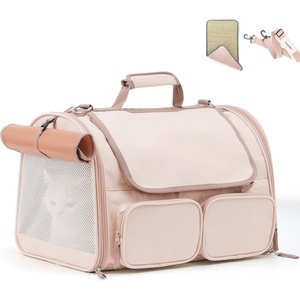 image:imageFUKUMARU Cat Carrier 4 Mesh Windows Small Dog Carrier 4 Storage Pockets Cat Travel Bag Under 15 lb Airline Approved Pet Carrier Rollable Cover for Nervous Cats PinkPink