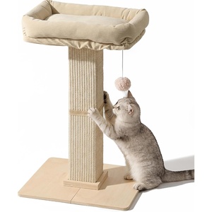 image:imageFUKUMARU Cat Scratching Post RetroStyle Tall Scratch Posts with Perch for Indoor Cats Adults Large Cat Scratcher Tower with Bed Natural Sisal amp Solid WoodBeige