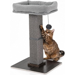 image:imageFUKUMARU Cat Scratching Post RetroStyle Tall Scratch Posts with Perch for Indoor Cats Adults Large Cat Scratcher Tower with Bed Natural Sisal amp Solid WoodGrey