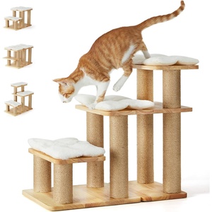 image:imageFUKUMARU Dog Stairs Solid Wood Pet Stairs with Cat Scratching Post Transformable Cat Ramp Can Hold Up to 200 lbs 20 Inch Pet Steps for Dogs and Cats to Climb High Bed and Couch Over 6 CombinationsWhite