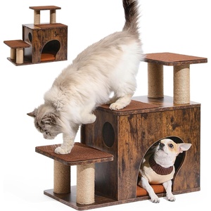 image:imageFUKUMARU Dog Stairs Solid Wood Pet Stairs with Cat Scratching Post Transformable Cat Ramp Can Hold Up to 200 lbs 20 Inch Pet Steps for Dogs and Cats to Climb High Bed and Couch Over 6 CombinationsBrown