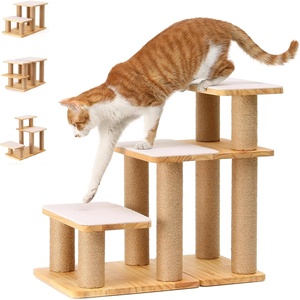 image:imageFUKUMARU Dog Stairs Solid Wood Pet Stairs with Cat Scratching Post Transformable Cat Ramp Can Hold Up to 200 lbs 20 Inch Pet Steps for Dogs and Cats to Climb High Bed and Couch Over 6 CombinationsBeige