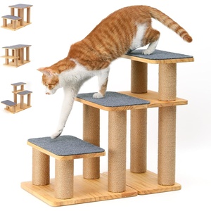 image:imageFUKUMARU Dog Stairs Solid Wood Pet Stairs with Cat Scratching Post Transformable Cat Ramp Can Hold Up to 200 lbs 20 Inch Pet Steps for Dogs and Cats to Climb High Bed and Couch Over 6 CombinationsGrey