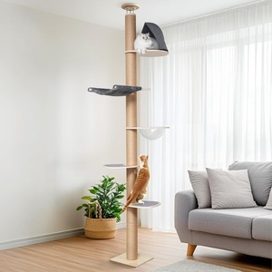 image:imageFUKUMARU Floor to Ceiling Cat Tree 6 Level Adjustable Height 610 ft Climbing Tower with Thickened Scratching Posts Cats Activity Center with Cozy Hammock  Beige118 inch