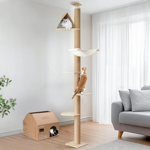 image:imageFUKUMARU Floor to Ceiling Cat Tree 6 Level Adjustable Height 610 ft Climbing Tower with Thickened Scratching Posts Cats Activity Center with Cozy Hammock  Beige120 inch