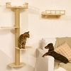image:imageFUKUMARU Cat Wall Shelves 4 in 1 Stable Wooden WallMounted Furniture Set Climbing Tree with Hammock Bed Perch and Scratching Mat BlackBeige