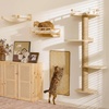 image:imageFUKUMARU Cat Wall Shelves 4 in 1 Stable Wooden WallMounted Furniture Set Climbing Tree with Hammock Bed Perch and Scratching Mat BlackBeige