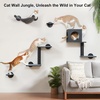 image:imageFUKUMARU Cat Wall Shelves 4 in 1 Stable Wooden WallMounted Furniture Set Climbing Tree with Hammock Bed Perch and Scratching Mat BlackBlack