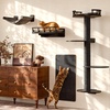 image:imageFUKUMARU Cat Wall Shelves 4 in 1 Stable Wooden WallMounted Furniture Set Climbing Tree with Hammock Bed Perch and Scratching Mat BlackBlack