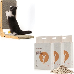 image:imageFUKUMARU 189 Inch L Shape Cat Scratcher and 3 Packs Tofu Cat Litter Applewood