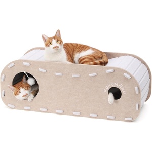 image:imageFUKUMARU Cat Beds for Indoor Pets 315 Inch Extra Long Cozy Cat Bed Cave Tunnel for Multiple amp Large Cats Felt Kitten Hideaway House with Fluffy Ball Scratch Resistant Warm amp Safe BlackBeige