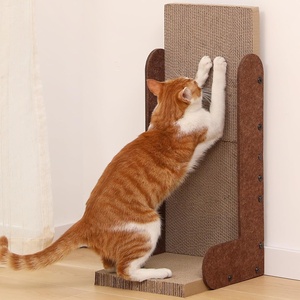 image:imageFUKUMARU Cat Scratcher 268 Inch L Shaped Cat Scratch Pad Wall Modern Cardboard Cats Scratching Board for Indoor Cats Felt Vertical Scratching Post Furniture Protector GreyCaramel