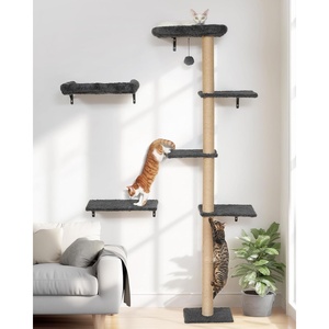 image:imageFUKUMARU Cat Wall Shelves Set 70 Inch Stable Wall Mounted Tree Kitten Scratching Post with Soft Cushion Perch Space Saving Climbing Wall Furniture for 16 Inch Drywall  GrayGrey