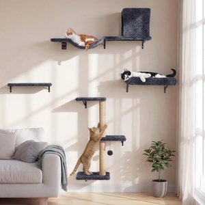 image:imageFUKUMARU Cat Wall Shelves Stable amp Safe 5 in 1 Cat Walls Furniture Set Wooden Kitten Climbing Wall with Scratching Post for 16 Inch Drywall  GreenGray