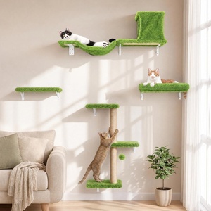 image:imageFUKUMARU Cat Wall Shelves Stable amp Safe 5 in 1 Cat Walls Furniture Set Wooden Kitten Climbing Wall with Scratching Post for 16 Inch Drywall  GreenGreen