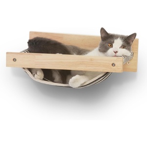 image:imageFUKUMARU Hammock Wall Mounted Cat Beds and Perches Wooden Kitten Walls Furniture Stable Cats Shelves for Sleeping Playing Climbing and Lounging Black StripeMBlack Stripe