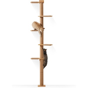 image:imageFUKUMARU WallMounted Cat Tree for Small amp Medium Cats 5Tier Tall Cat Climbing Tower with Scratching Post Indoor Cat Wall Shelves for Climbing Scratching amp LookoutBlanchedAlmond