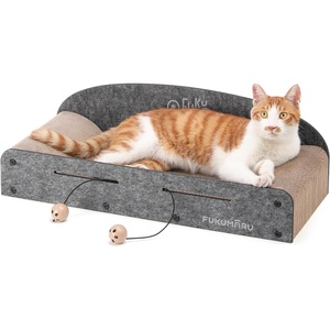 image:imageFUKUMARU 26 Inch Cat Scratcher Bed 2 Reversible Cardboard Cat Scratch Pads Refill for Indoor Cats Durable Large Cats Scratching Bed Sofa Couch Lounger with Fun Toys Furniture Protector CaramelGrey