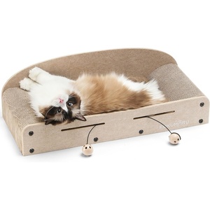 image:imageFUKUMARU 26 Inch Cat Scratcher Bed 2 Reversible Cardboard Cat Scratch Pads Refill for Indoor Cats Durable Large Cats Scratching Bed Sofa Couch Lounger with Fun Toys Furniture Protector CaramelBeige
