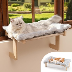 image:imageFUKUMARU 3in1 Cat Window Perch Convertible Hammock for Windowsill Bedside and Floor Sturdy Cat Window Bed wWashable Linen Fabric for Indoor Large Cats and Kitten Reinforced Wood and Metal FrameGrey