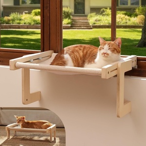 image:imageFUKUMARU 3in1 Cat Window Perch Convertible Hammock for Windowsill Bedside and Floor Sturdy Cat Window Bed wWashable Linen Fabric for Indoor Large Cats and Kitten Reinforced Wood and Metal FrameBeige