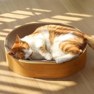 image:imageFUKUMARU Cardboard Cat Scratcher Bed 2in1 Oval Cat Scratch Pad Cats Scratching Board Lounge Bed Indoor Durable Modern Kitty Scratcher Bowl Cats Scratch Furniture Protector Wood ColorWood
