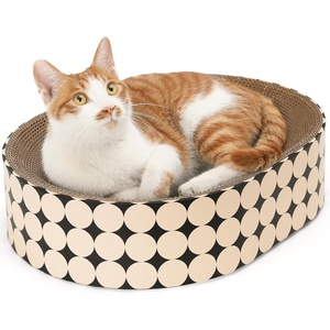 image:imageFUKUMARU Cardboard Cat Scratcher Bed 2in1 Oval Cat Scratch Pad Cats Scratching Board Lounge Bed Indoor Durable Modern Kitty Scratcher Bowl Cats Scratch Furniture Protector Wood ColorPolka Dot