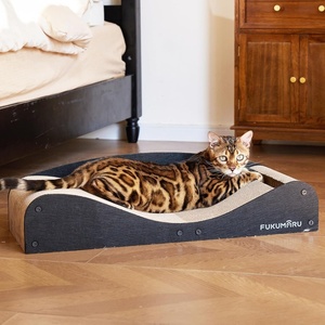 image:imageFUKUMARU Cardboard Cat Scratcher Bed Extra Long 291 Inch Cat Scratch Bed Couch Indoor Natural Felt Multifunctional Cats Scratching Lounger Horizontal Kitten Cats Scratch Pad with Ball Toy CamelBlack