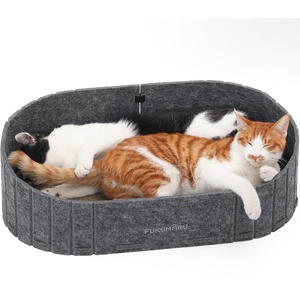 image:imageFUKUMARU Cat Scratcher 24 Inch Sofa Shape Cat Scratching Bed Reversible Detachable Cats Scratching Board Round Cats Scratch Pads Refill Indoor BeigeGrey