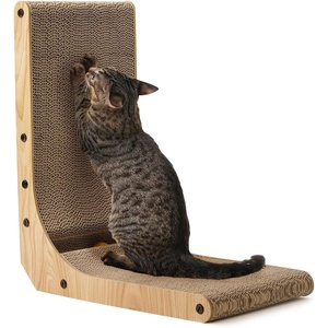 image:imageFUKUMARU Cat Scratcher 327 Inch L Shape Cat Scratch Pad Wall Mounted Cat Scratching Cardboard with Ball Toy for Indoor Cats Extra Large1 Pack 187 in Wood Color