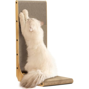 image:imageFUKUMARU Cat Scratcher 327 Inch L Shape Cat Scratch Pad Wall Mounted Cat Scratching Cardboard with Ball Toy for Indoor Cats Extra Large1 Pack 268 in Wood Color