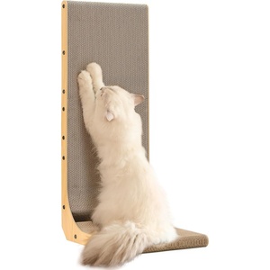 image:imageFUKUMARU Cat Scratcher 327 Inch L Shape Cat Scratch Pad Wall Mounted Cat Scratching Cardboard with Ball Toy for Indoor Cats Extra Large1 Pack 327 in Wood Color