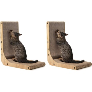 image:imageFUKUMARU Cat Scratcher 327 Inch L Shape Cat Scratch Pad Wall Mounted Cat Scratching Cardboard with Ball Toy for Indoor Cats Extra Large2 Pack 187 in Wood Color