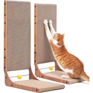 image:imageFUKUMARU Cat Scratcher 327 Inch L Shape Cat Scratch Pad Wall Mounted Cat Scratching Cardboard with Ball Toy for Indoor Cats Extra Large2 Pack 268 in Walnut Color