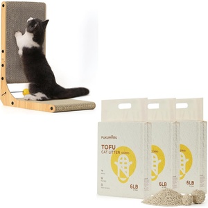 image:imageFUKUMARU 189 Inch L Shape Cat Scratcher and 3 Packs Tofu Cat Litter Corn Natural Unscented